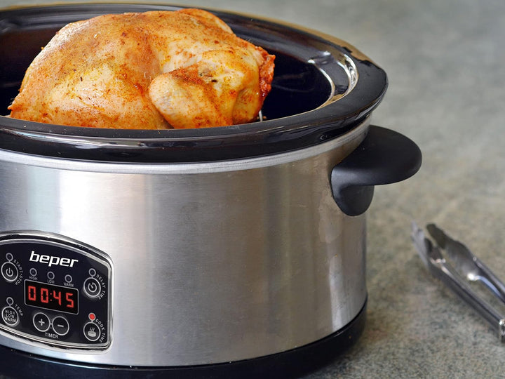 BEPER BC.510 Slow Cooker, 280 W, 4,5 Liter, Glaskeramik, Schwarz und Stahl, Nero E
