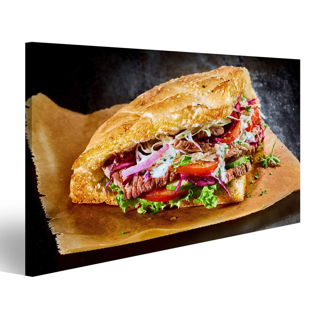 Bild auf Leinwand Türkischer Döner Kebab Auf Golden Gerösteten Pita Brot Wandbild Poster Kunstdruck