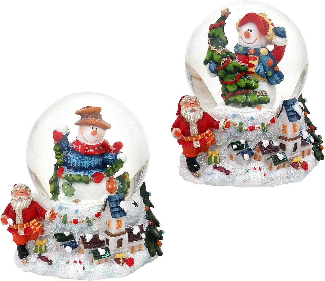 Dekohelden24 Schneekugel Schneemann mit Tanne auf Sockel mit Winterlandschaft, Masse H/B/Kugel: ca.