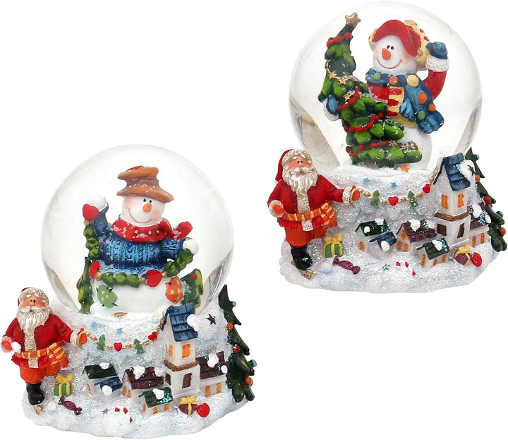 Dekohelden24 Schneekugel Schneemann mit Tanne auf Sockel mit Winterlandschaft, Masse H/B/Kugel: ca.