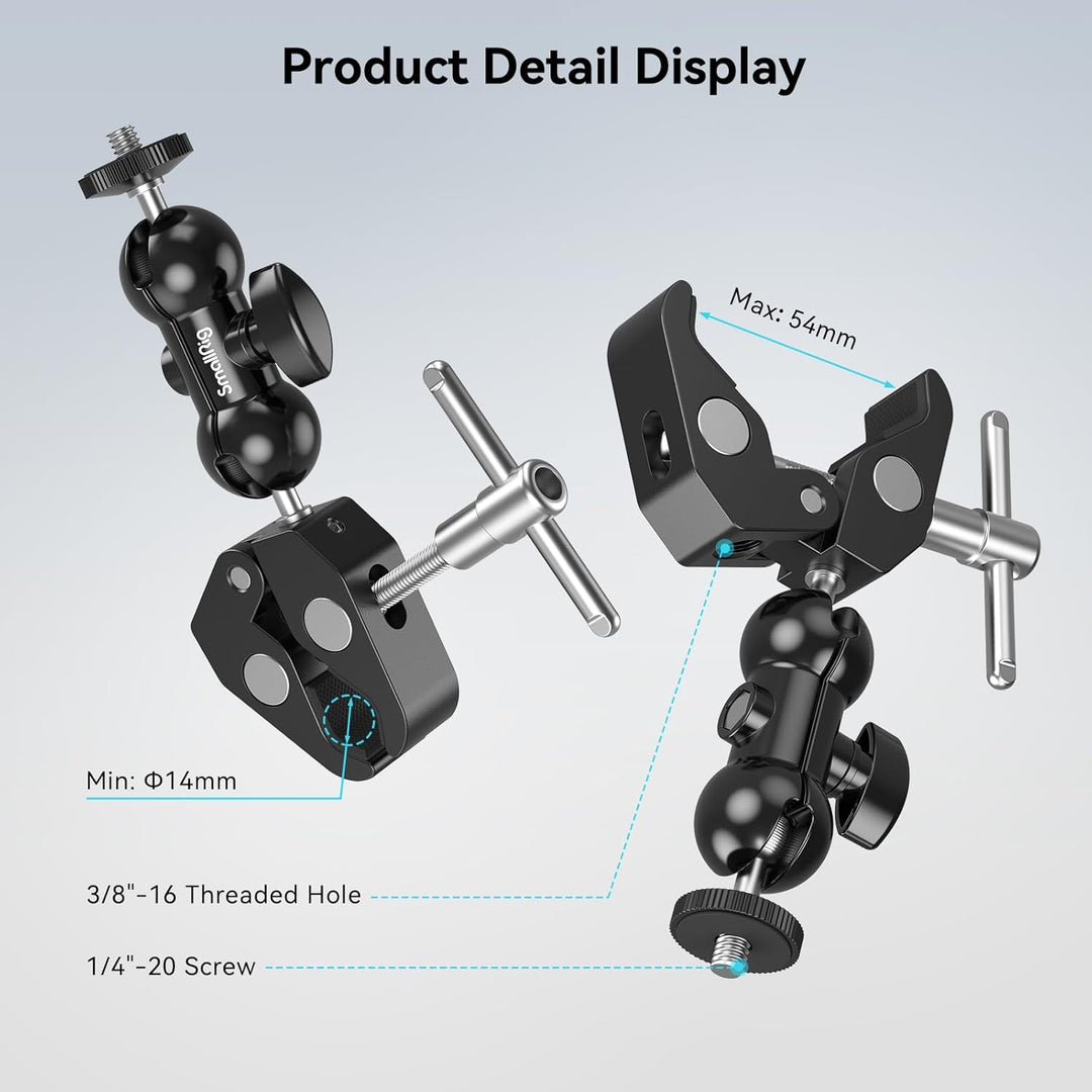 SMALLRIG Upgrade Mini Magic Arm, Kleiner Kugelkopf-Zauberarm mit Klemme, Super Klemme mit rutschfest