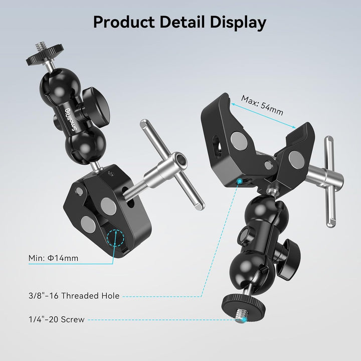 SMALLRIG Upgrade Mini Magic Arm, Kleiner Kugelkopf-Zauberarm mit Klemme, Super Klemme mit rutschfest