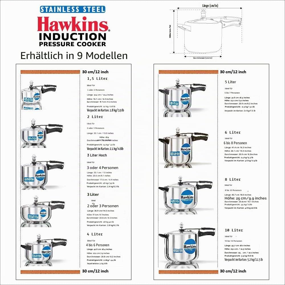HAWKINS B85 Schnellkochtopf, 8 l, silberfarben, Edelstahl, Silber