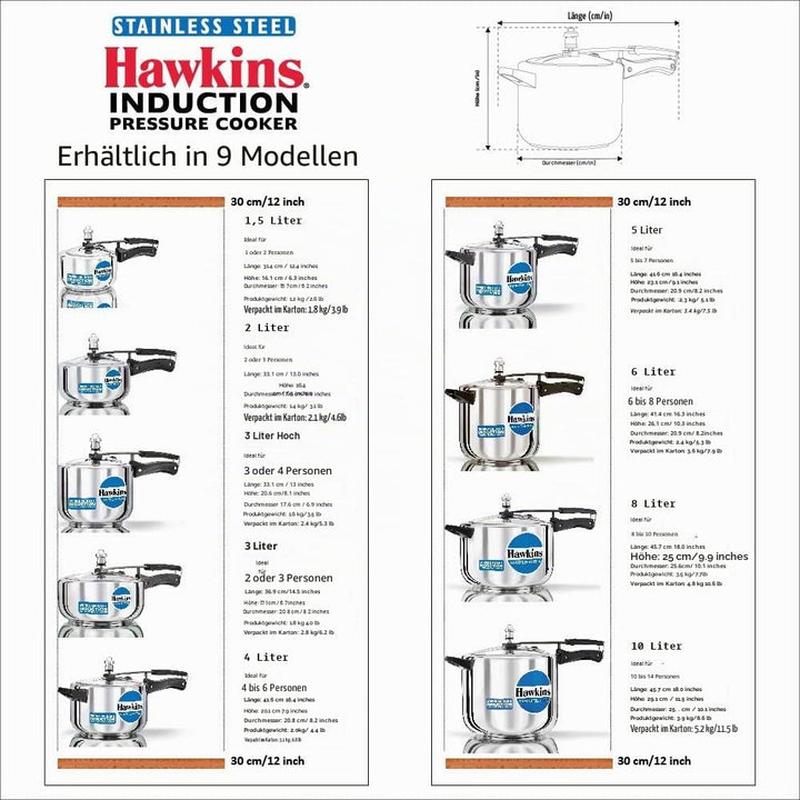 HAWKINS B85 Schnellkochtopf, 8 l, silberfarben, Edelstahl, Silber
