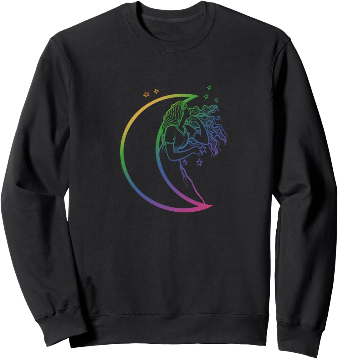 Rainbow Moon Goddess MoonChild Art fun Moon Child Sweatshirt
