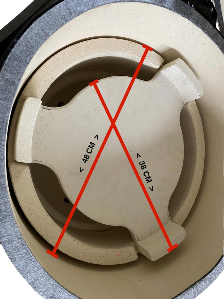 JX Hitzeschild Deflektor – Deflektorstein mit Lifter für Kamado Keramikgrills (Ø 46 cm) – Perfekte A