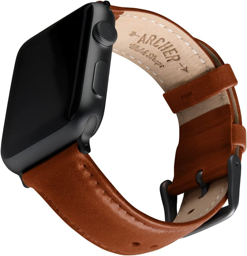 Archer Watch Straps - Uhrenarmbänder aus Hochwertigem Genarbtem Leder für Apple Watch Cognac/abgesti