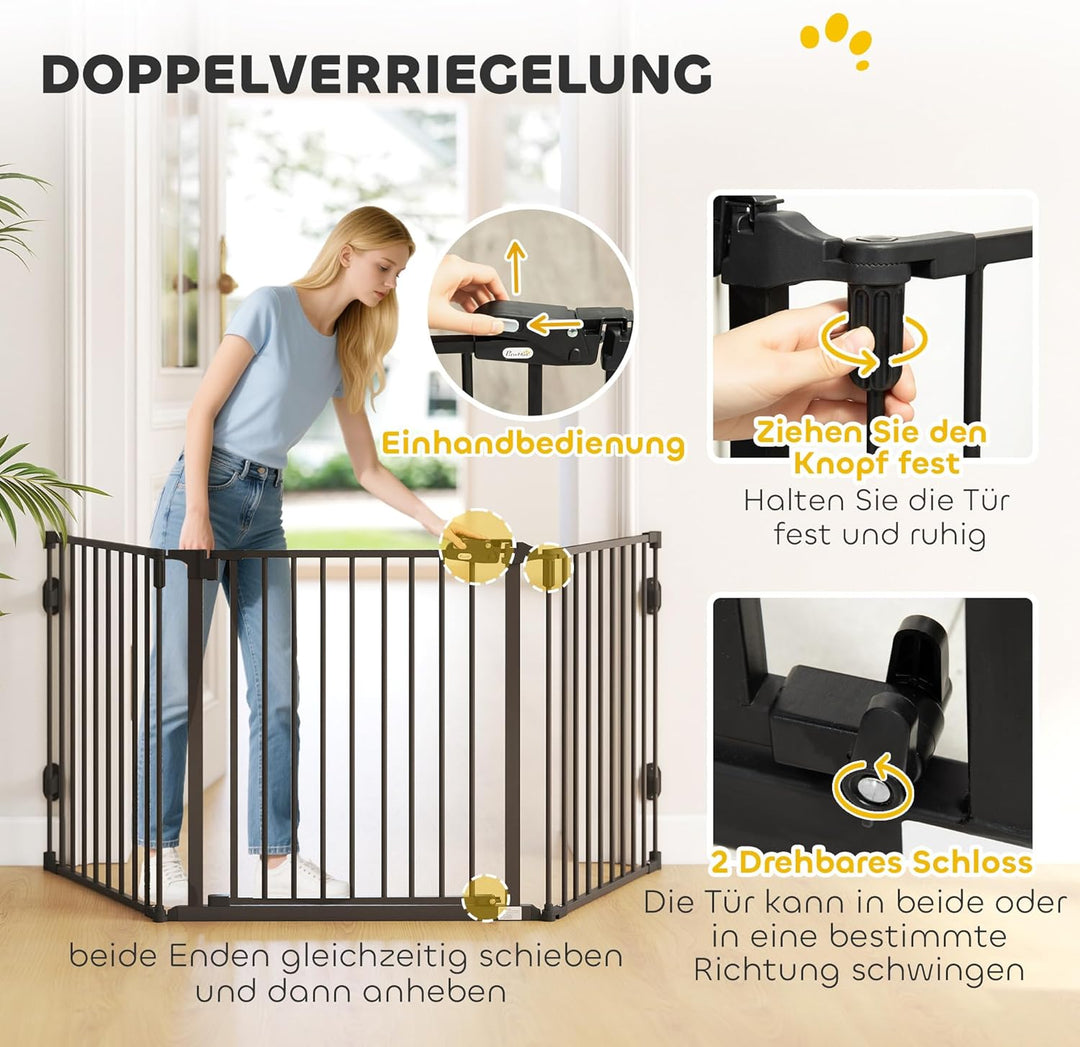 PawHut Hunde Absperrgitter Türschutzgitter Haustierschutzgitter verstellbar klappbar Kamingitter mit