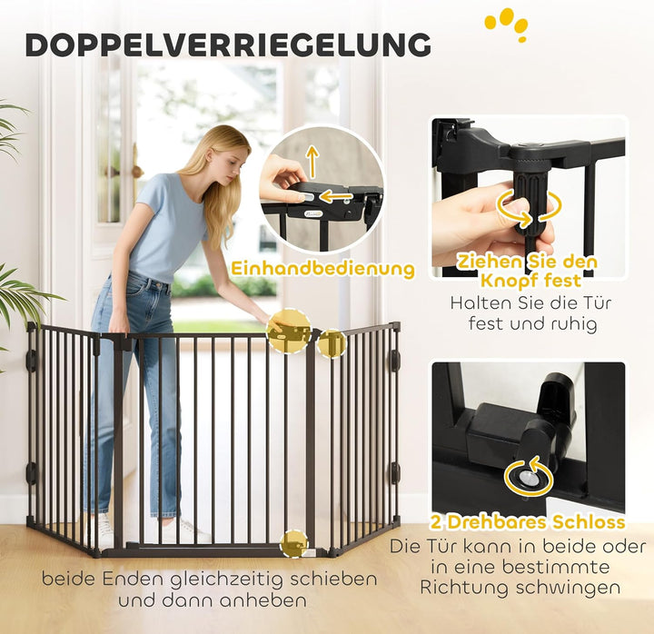 PawHut Hunde Absperrgitter Türschutzgitter Haustierschutzgitter verstellbar klappbar Kamingitter mit