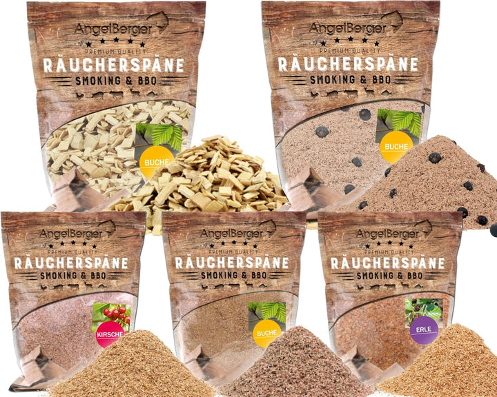 Angel-Berger Premium BBQ Räucher Set Räuchermehl Räucherspäne Verschiedene Sorten