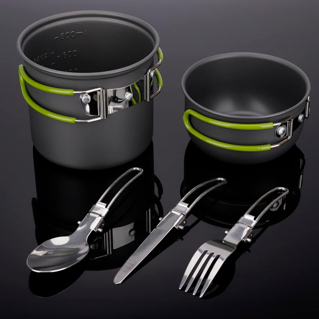 ERBO Camping Kochgeschirr Set, Camping Topf aus Aluminium, Outdoor Kochgeschirr mit Faltbare Besteck