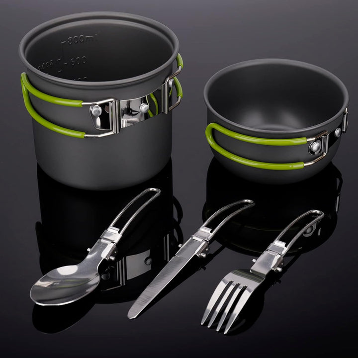 ERBO Camping Kochgeschirr Set, Camping Topf aus Aluminium, Outdoor Kochgeschirr mit Faltbare Besteck