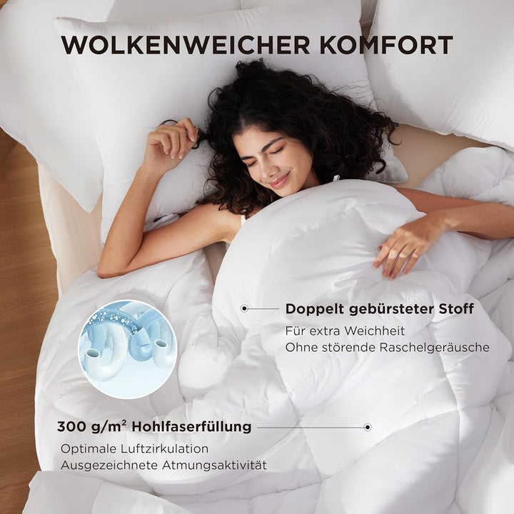 BEDSURE Bettdecke 155x220 Ganzjahresdecke 4 Jahreszeiten, Steppdecke für Allergiker 300GSM Duvet 155