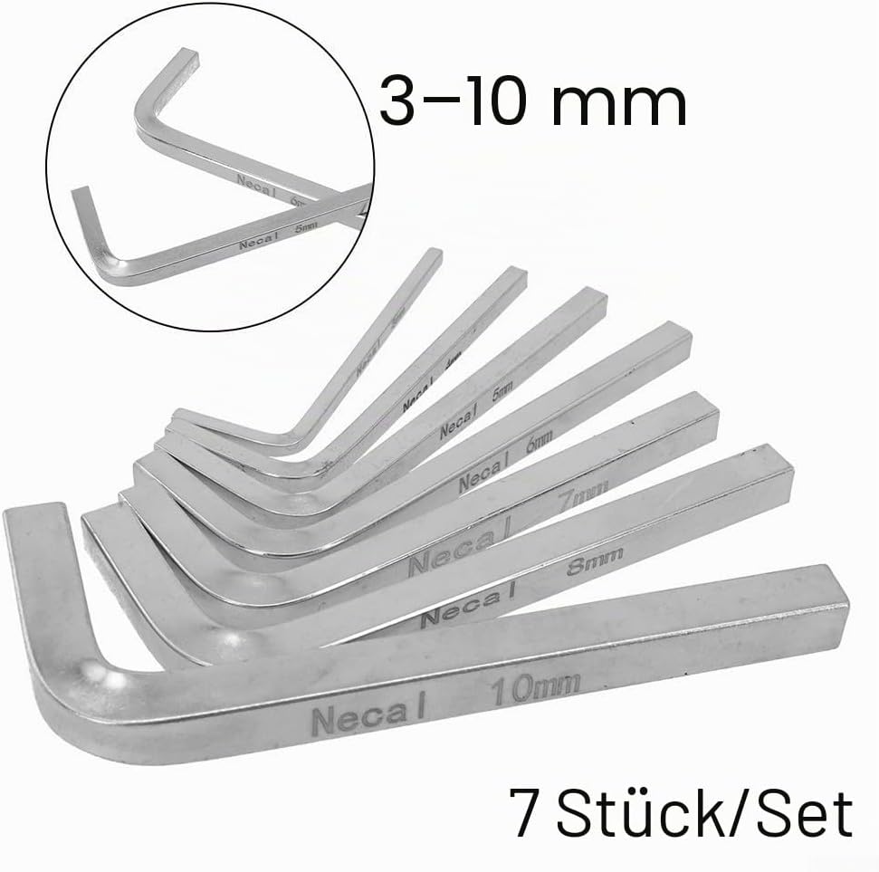 Vierkantschlüssel-Set, L-förmiger Vierkantschlüssel, 3–10 mm, Chrom-Vanadium-Stahl, Vierkantschlüsse