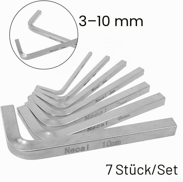 Vierkantschlüssel-Set, L-förmiger Vierkantschlüssel, 3–10 mm, Chrom-Vanadium-Stahl, Vierkantschlüsse