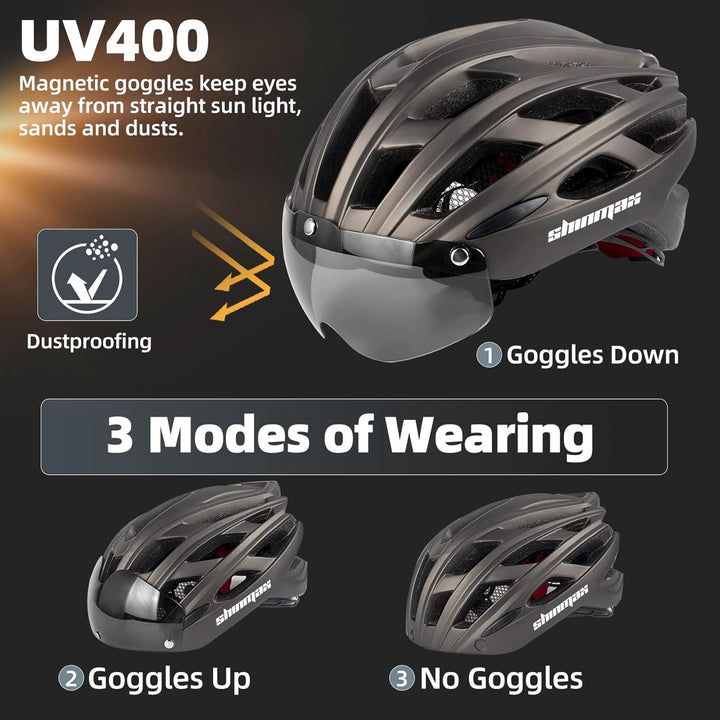 Shinmax Fahrradhelm mit LED-Beleuchtung, Fahrradhelm mit Sicherheitsbeleuchtung, magnetischer Fahrra