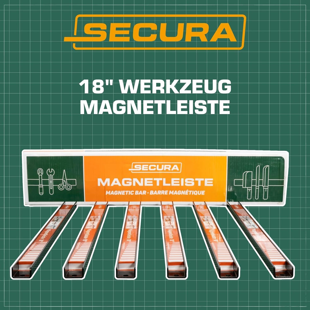 SECURA Magnetleiste Werkzeug Aufbewahrung 6 Stück je 45,7cm mit 6 KG Tragkraft Ordnungssystem Wand H
