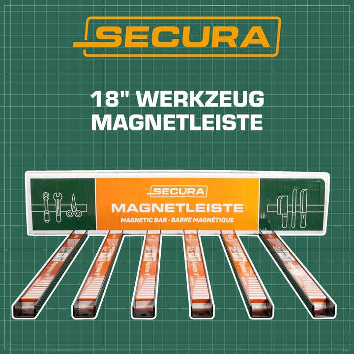 SECURA Magnetleiste Werkzeug Aufbewahrung 6 Stück je 45,7cm mit 6 KG Tragkraft Ordnungssystem Wand H