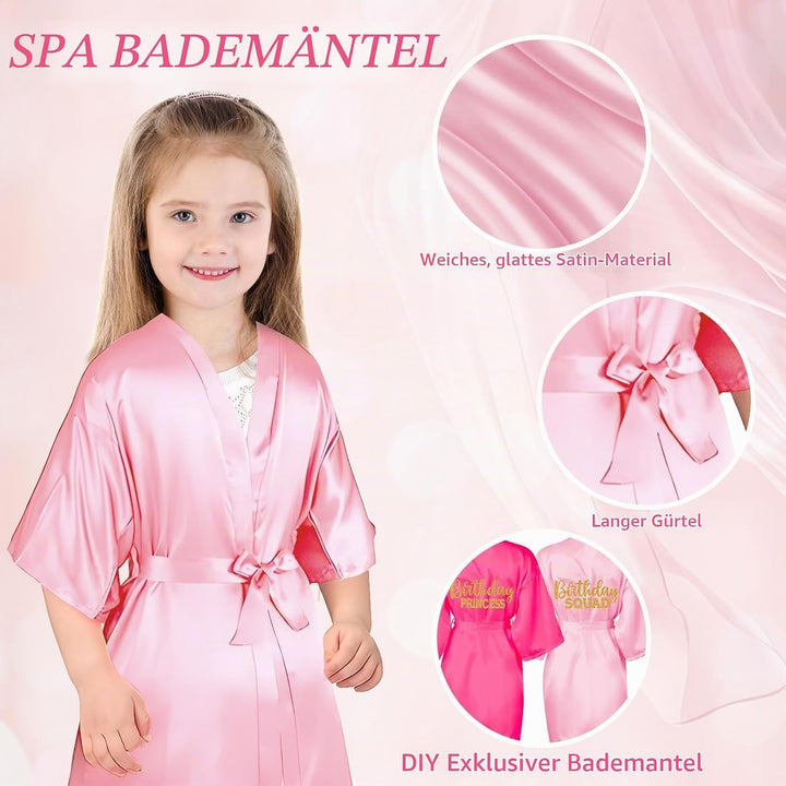 7 Stück Mädchen Geburtstags-Roben, Spa Partys Prinzessinnen-Robe, Satin-Kimono-Robe für Mädchen und