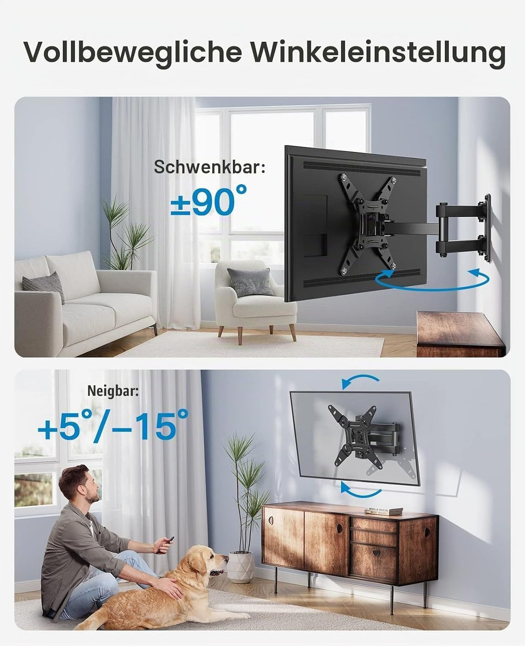 PERLESMITH TV Wandhalterung, Schwenkbare Neigbare TV Halterung für 13-43 Zoll Flach &amp; Curved Fernseh