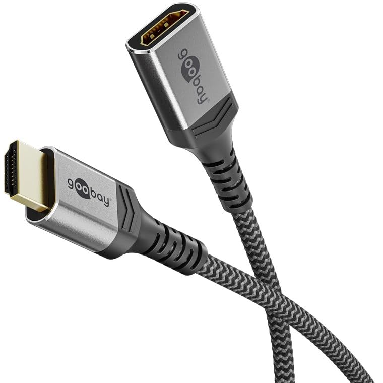 goobay HDMI Verlängerung 8K@60Hz & 4K 120Hz, verlängerter Stecker auf Buchse mit Ethernet, Verlänger