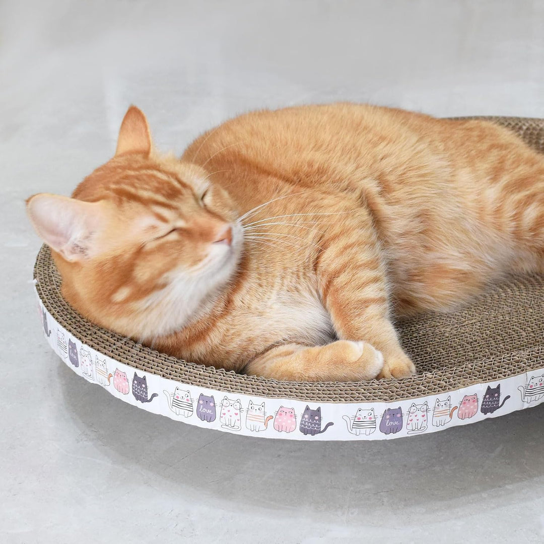 2-in-1 Katzenkratzbett & Kratzbrett Oval - Hochdichte Wellpappe für Krallenpflege & Schlaf - Langleb