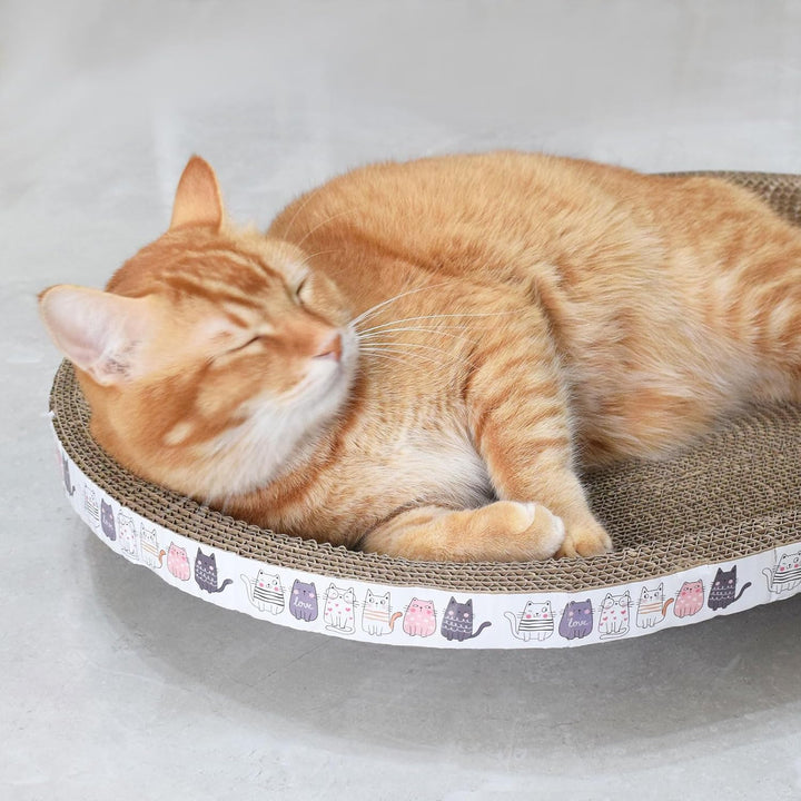 2-in-1 Katzenkratzbett & Kratzbrett Oval - Hochdichte Wellpappe für Krallenpflege & Schlaf - Langleb