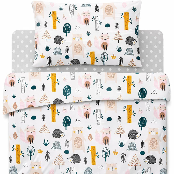 Spannbettlaken 80x160 cm (100% Baumwolle) + Bettbezug 120 x 170 cm + Kissenbezug für Kinder 40x60cm