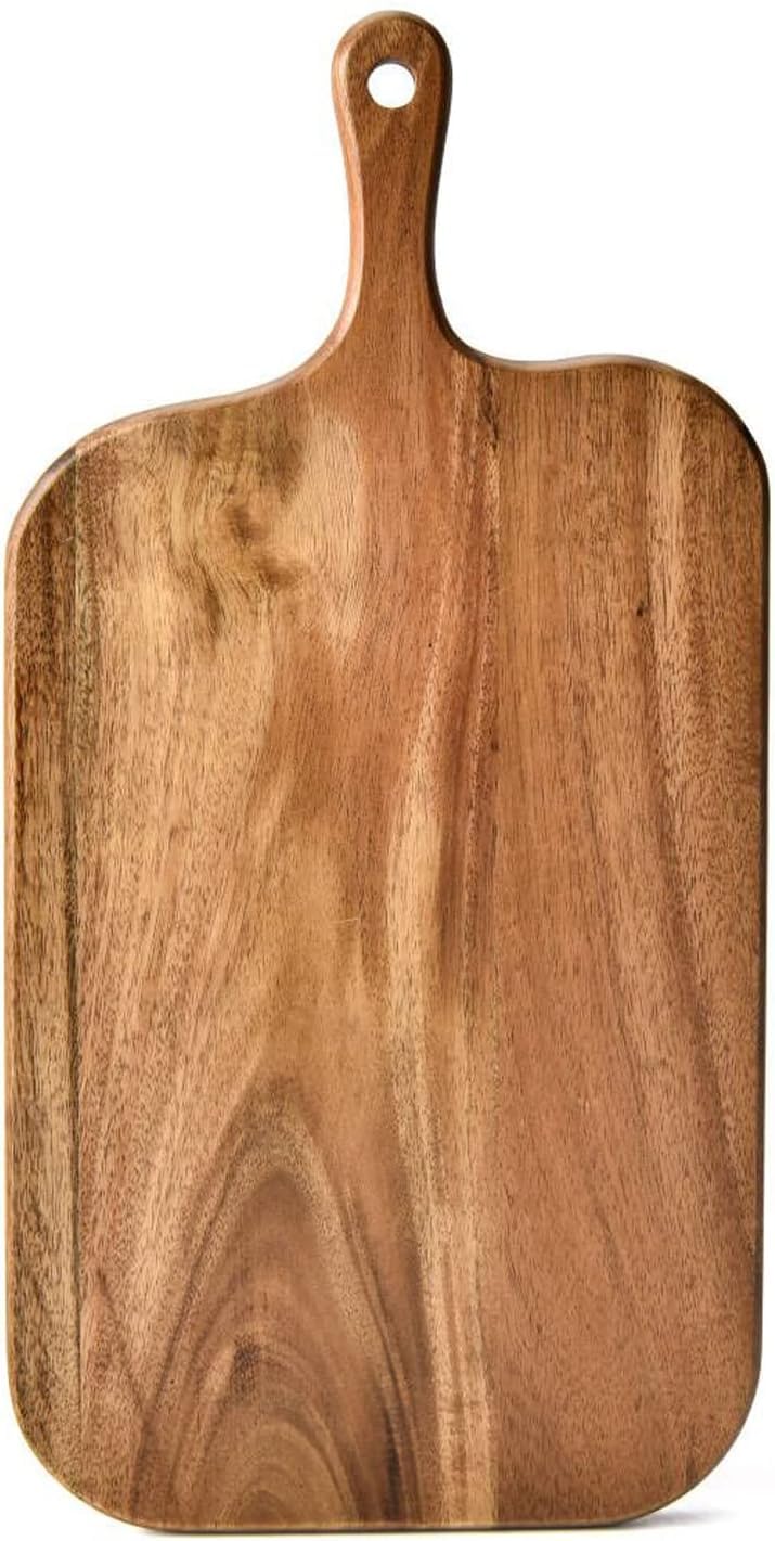 BILL.F Acacia Holz Schneidebrett mit Griff 38x19x2,2cm, Holz Charcuterie Board Paddle Cheese Board S