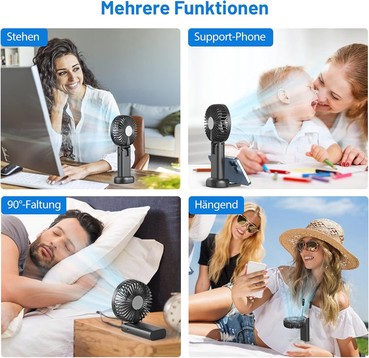 Timiyou Handventilator Mini Tragbarer USB-Lüfter mit 3000mAh Akku – Faltbar, Wiederaufladbar, 90° Ve