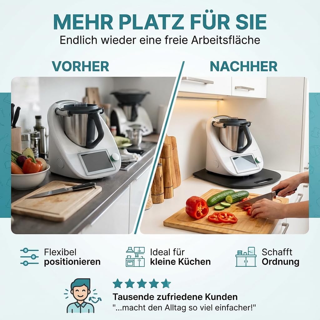 Gleitbrett für Thermomix TM6 TM5 | Schwarzes Premium Acrylglas | Müheloses Verschieben ohne Beschädi