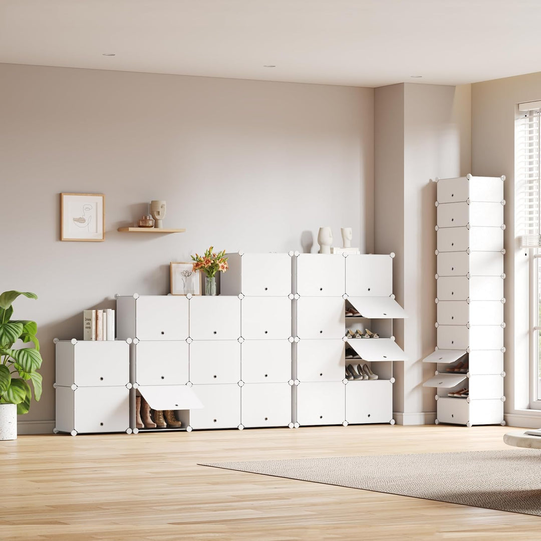 Mondeer Schuhregal, 8-stufiger Kunststoff Schuhschrank, Modulares Schuhaufbewahrung, Staub- und Wass