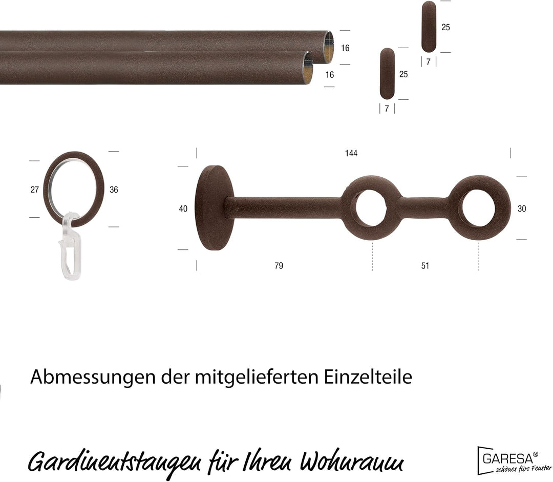 Garesa Gardinenstange Esperanca Ø 16mm, 2-läufig, Rost I Rustikale Vorhangstange inkl. Ringe + Falte