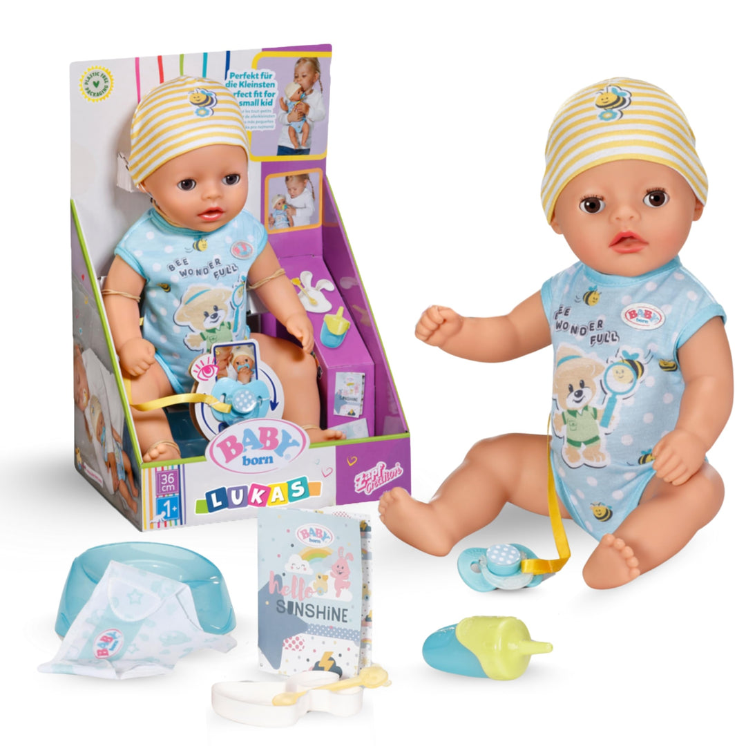 BABY born Lukas (Little Baby Boy) - 36 cm grosse Babypuppe - 7 Funktionen inkl. Accessoires & Stramp