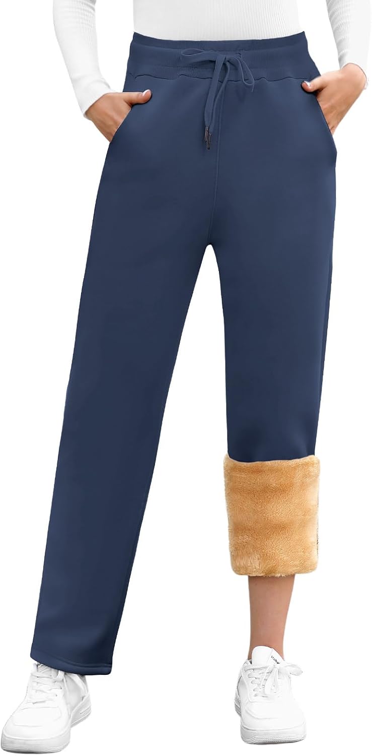 UMIPUBO Gefütterte Jogginghose Damen Warm Fleece Freizeithose Winter Thermo Fleecehose High Waist Sw