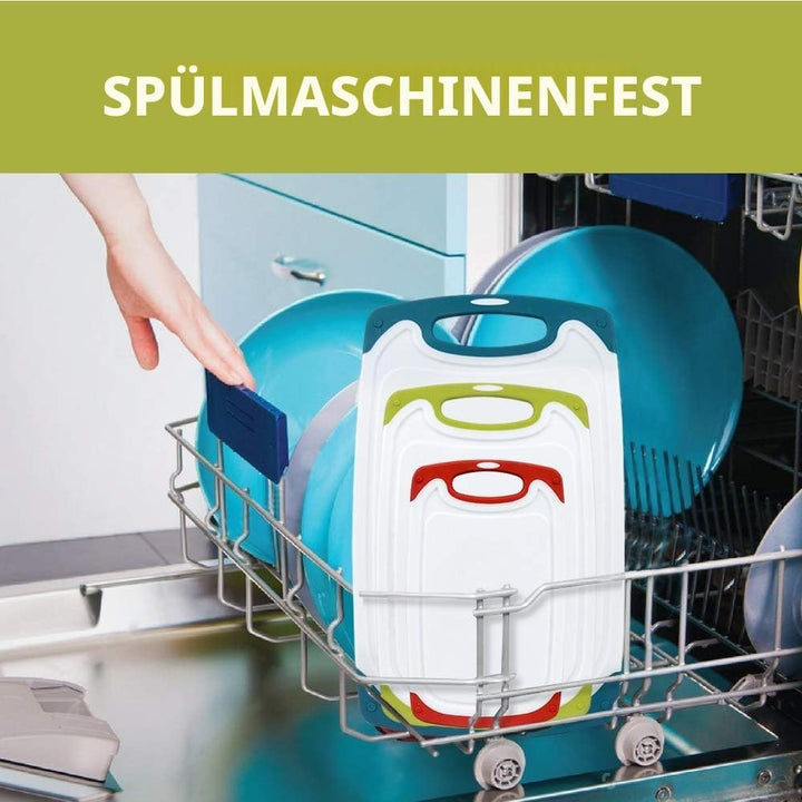 SKERITO Schneidebrett kunststoff 3er-Set für die Küche Schneidebretter mit Saftrillen & Rutschfeste