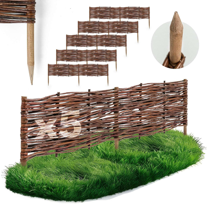 BOGATECO 5 x Beeteinfassung aus Weide | 100 cm Lang & 20 cm Hoch | Holz-Zaun Rasenkante | Weiden-Zau