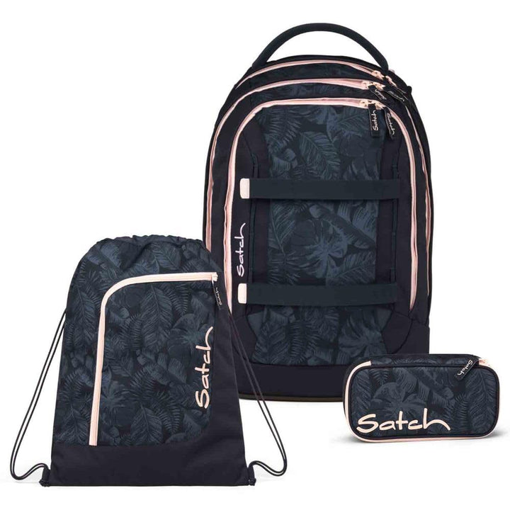 Satch Pack Schulrucksack Set 3tlg. inkl. Schlamperbox und Sportbeutel (Midnight Jungle), Midnight Ju