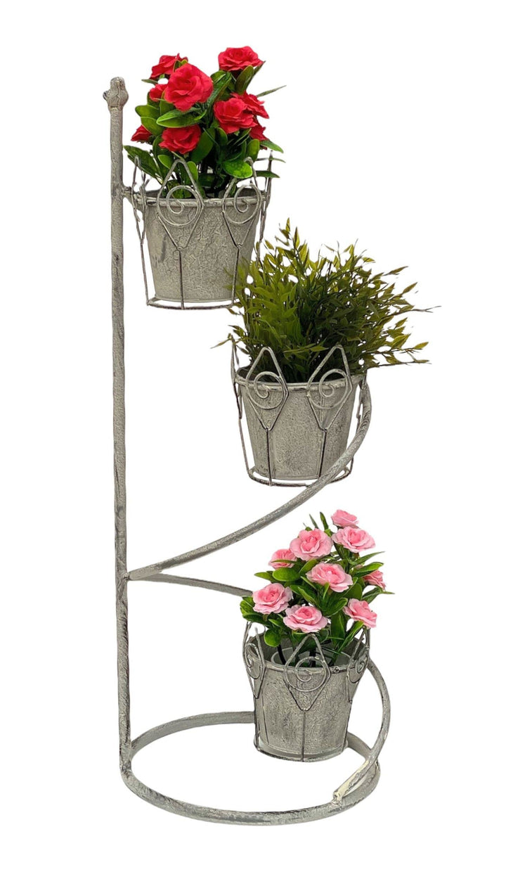 DanDiBo Blumentreppe Innen Metall Weiss Grau Rund 75 cm Blumenständer mit 3 Töpfe 96131 Blumenstände