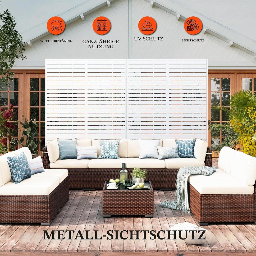 Paravent Outdoor, 120x180cm Freistehender Sichtschutz aus Stahl, Windschutz für Terrasse und Garten,