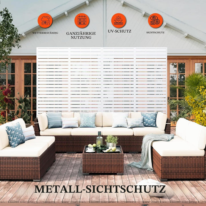 Paravent Outdoor, 120x180cm Freistehender Sichtschutz aus Stahl, Windschutz für Terrasse und Garten,