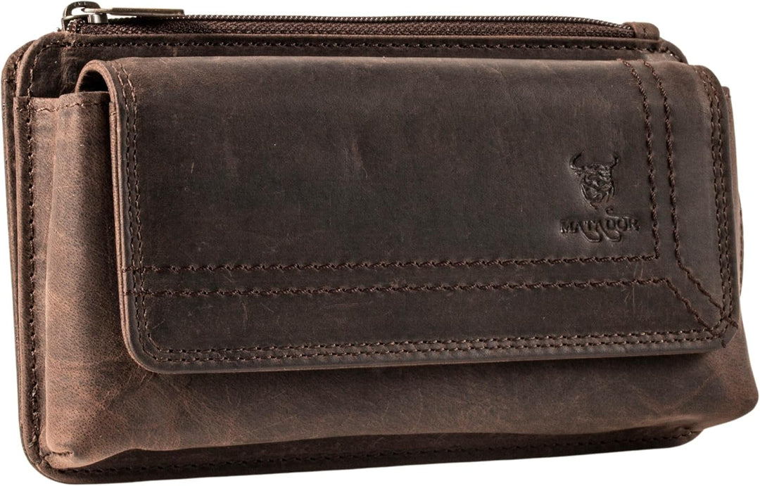 MATADOR Echt Leder Universal Handy-Tasche Holster Gürteltasche Magnetverschluss Quer für Handys bis