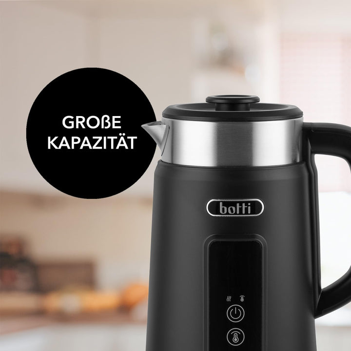 Botti Luiz Wasserkocher 1,5L Schwarz | LED-Temperaturanzeige | Doppelwand-Design | 360° drehbarer So