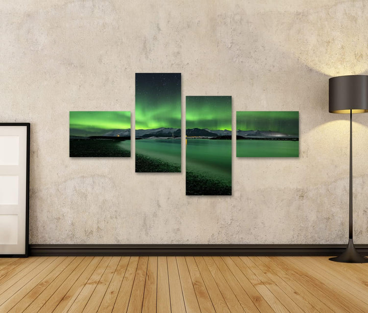 islandburner Bild auf Leinwand Polarlicht Landschaft Berge Und Wasser Bilder Wandbilder Poster Leinw