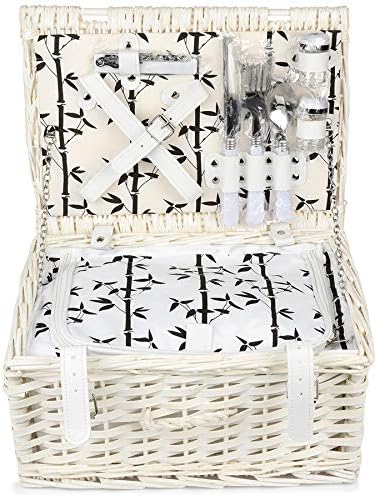 Picknickkorb für 2 Personen mit Kühlfach - Inklusive Bestecksets, Kühlfach, Korkenzieher, Weingläser