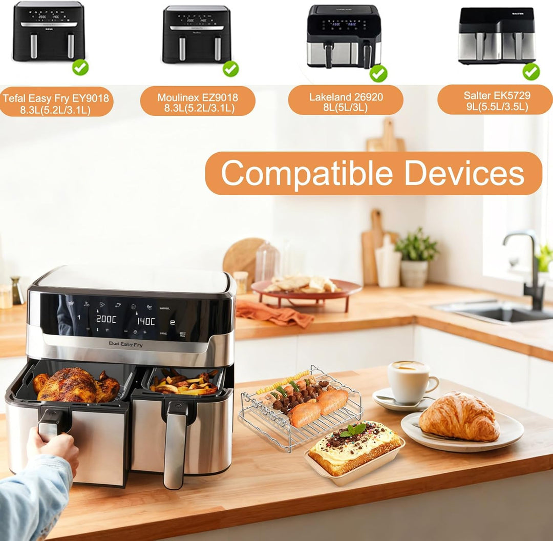 Heissluftfritteuse Zubehör für Tefal EY9018 Dual Easy Fry 8,3L (5,2/3,1L) Einschliesslich Silikon Ai