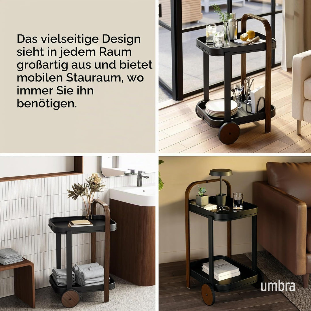 Umbra Bellwood Barwagen, Servierwagen und Beistelltisch mit 2 Etagen und herausnehmbaren Metall Tabl