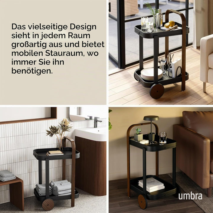 Umbra Bellwood Barwagen, Servierwagen und Beistelltisch mit 2 Etagen und herausnehmbaren Metall Tabl
