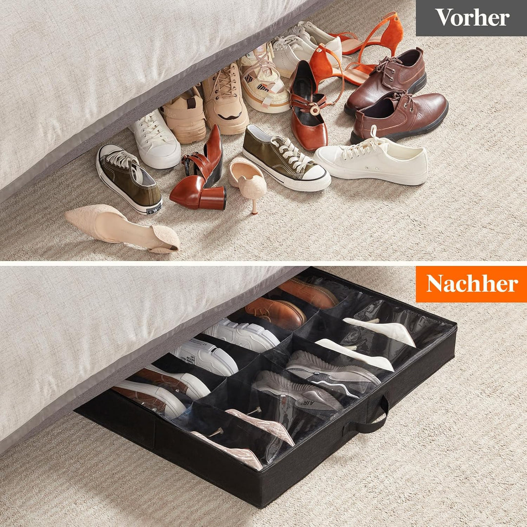 Lifewit Unterbett-Schuh-Organizer, 1 Packung (12 Paar), 10,9 cm hoch, Stoff-Schuhbehälter, faltbare