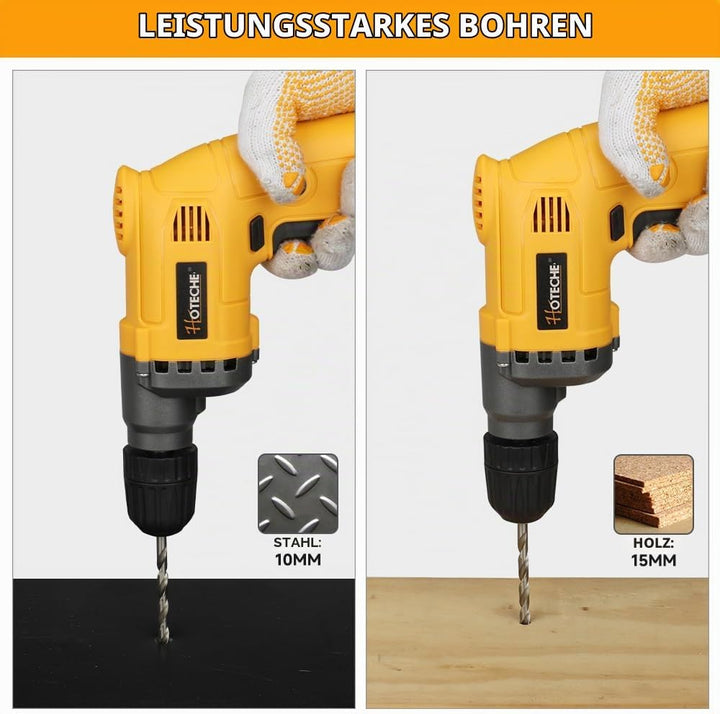 Hoteche 420W Elektrische Bohrmaschine, 0-4500 U/min, 10mm Metall/15mm Holz, 220-240V, 50/60Hz, mit K